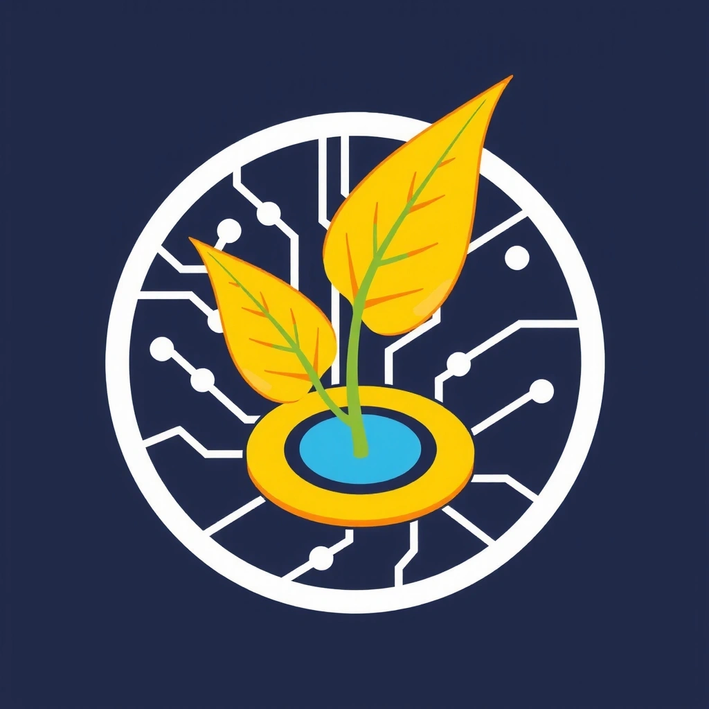 Icon representing innovation: a circuit board with a growing plant