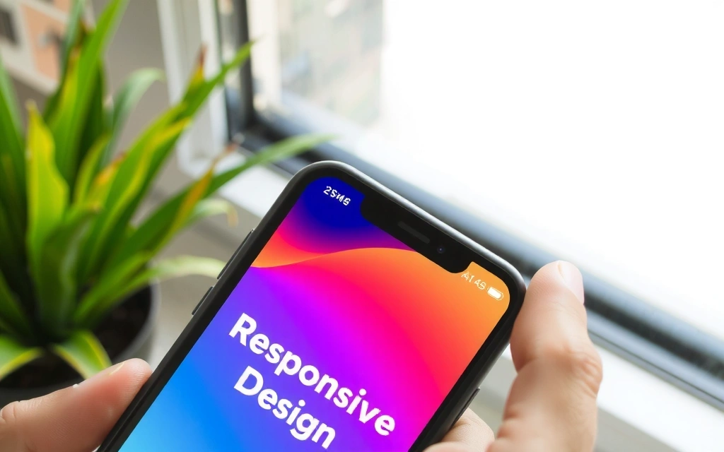 A close-up of a hand holding a smartphone showcasing a beautifully designed mobile application interface, emphasizing responsive design and mobile-first approach.