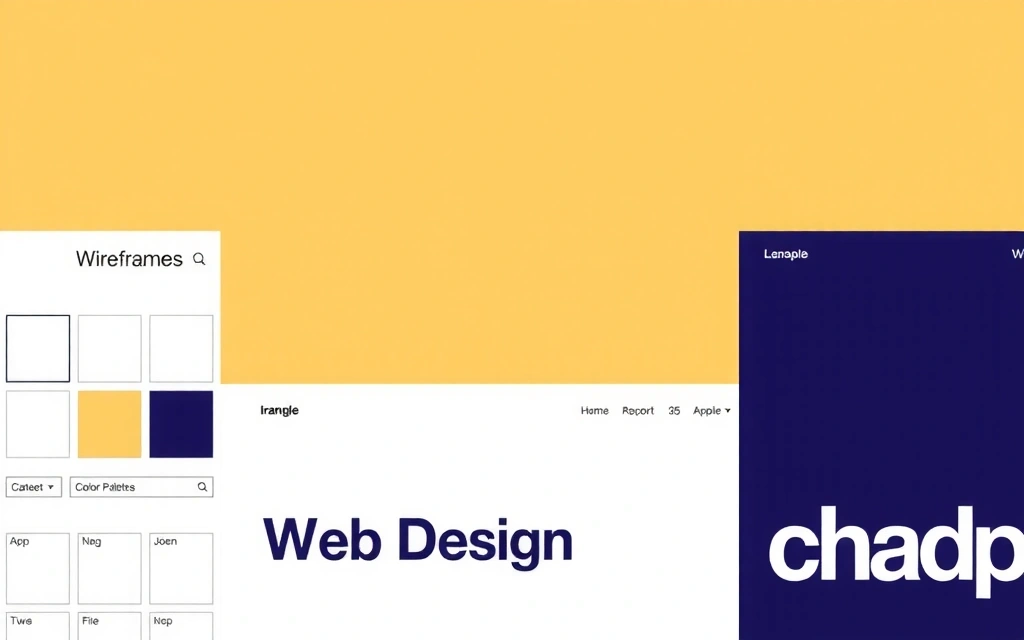 Conceptual image showing web design elements like wireframes, color palettes, and typography samples blending together
